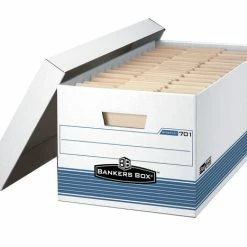 Brand new ⌛ Bankers Box File Storage Box With Lid, Letter Size, 10 X 12 X 24 Inches, White/Blue, Pack Of 4 🥰