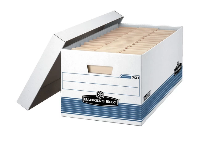 Brand new ⌛ Bankers Box File Storage Box With Lid, Letter Size, 10 X 12 X 24 Inches, White/Blue, Pack Of 4 🥰