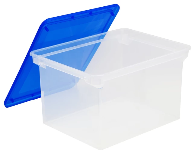 Coupon ✨ Storex Portable File Tote With Lid, Letter/Legal, 14 X 18 X 11-1/2 Inches, Clear/Blue ✨
