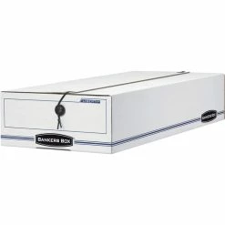 Hot Sale 🤩 Bankers Box Check Storage Box, 10-1/2 X 4-1/2 X 23-1/4 Inches, White/Blue, Pack Of 12 ⌛