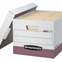 Cheap 🎉 Bankers Box R-Kive File Storage Box, 12 X 15 X 10 Inches, White/Red, Pack Of 12 ✔️