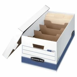 Promo 🎉 Fellowes Bankers Box Stor/File Divider Storage Box, 12 X 24 X 10 Inches, White/Blue, Pack Of 12 🧨