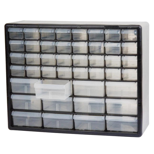 New ๐ฏ Akro-Mils Stacking Storage Cabinet, 15-13/16 In H X 20 In W X 6-3/8 In D, Polystyrene Frame, Gray, 44-Drawer ๐