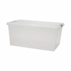 Promo 🔥 IRIS Stacking Storage Box With Lid, 17-1/4 X 26-1/8 X 11-3/4 Inches, 68 Quart, Clear, Pack Of 5 😍