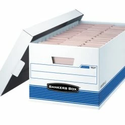 Best Sale 👏 Bankers Box File Storage Box With Lid, Letter Size, 10 X 12 X 24 Inches, White/Blue, Pack Of 12 💯