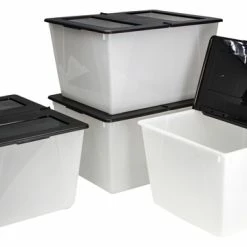 New 🔥 Storex Storage Bin, 16 Gallon, Clear With Black Lid, Pack Of 4 🛒