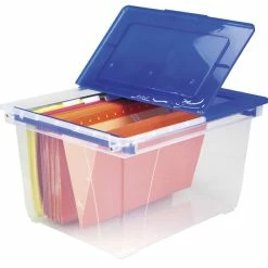 Brand new 🛒 Storex Stackable Heavy-Duty File Tote, Letter/Legal, 15-5/8 X 19-1/4 X 11 Inches, Clear/Blue ⭐
