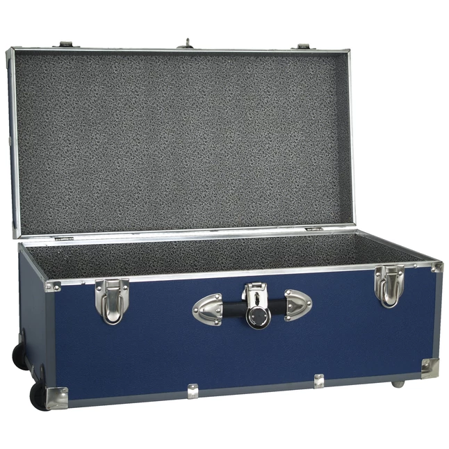 Hot Sale ๐ Seward Collegiate Collection Footlocker Trunk With Wheels, 30 Inches, Blue โ - Image 2