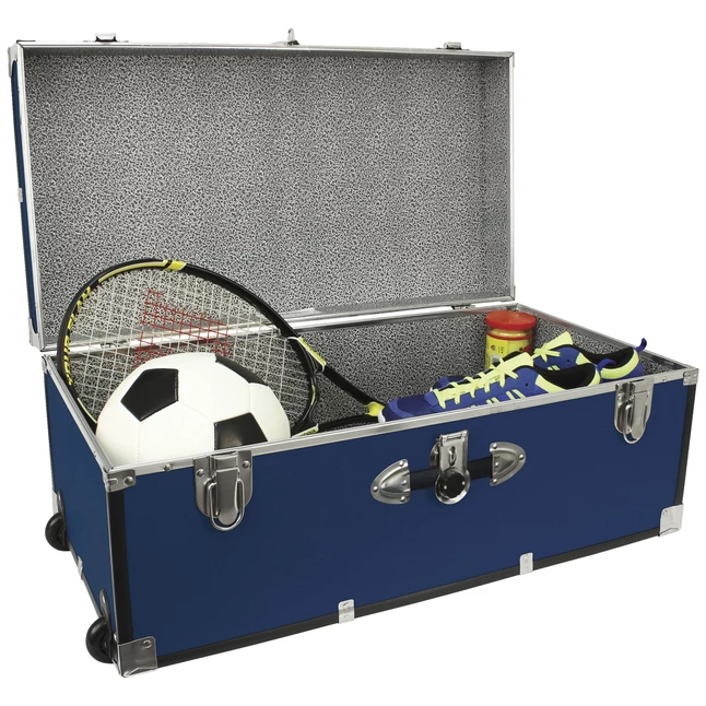 Hot Sale ๐ Seward Collegiate Collection Footlocker Trunk With Wheels, 30 Inches, Blue โ - Image 3