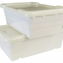 Wholesale 🛒 Shirley K's Cross Stack Tub With Lid, 25 X 15-1/2 X 8-3/4 Inches, White, Pack Of 6 🤩
