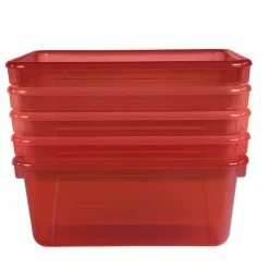 Buy 🔔 School Smart Storage Tray, 7-7/8 X 12-1/4 X 5-3/8 Inches, Translucent Red, Pack Of 5 🎉