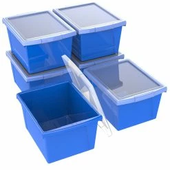Buy ✨ Storex Classroom Storage Bin With Lid, 4 Gallon, Blue, Pack Of 6 🛒