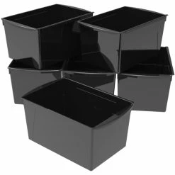 Brand new 🧨 Storex Interlocking Book Bins, Double Wide, 14-1/2 X 9-1/5 X 7 Inches, Black, Pack Of 6 🎁