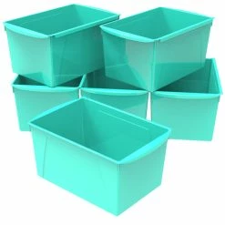Wholesale 🤩 Storex Interlocking Book Bins, Double Wide, 14-1/2 X 9-1/5 X 7 Inches, Teal, Pack Of 6 👏