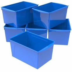 New 🛒 Storex Interlocking Book Bins, Double Wide, 14-1/2 X 9-1/5 X 7 Inches, Blue, Pack Of 6 🎁