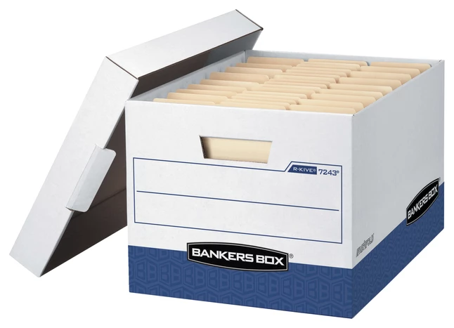 Brand new โญ Bankers Box R-Kive File Storage Box, 12 X 15 X 10 Inches, White/Blue, Pack Of 20 ๐