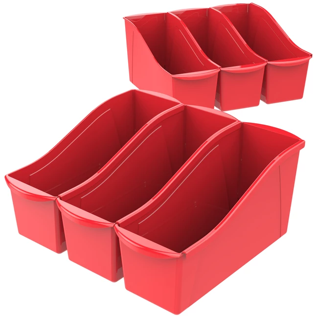 Discount โค๏ธ Storex Interlocking Book Bins, 14-1/4 X 5-1/4 X 7 Inches, Large, Red, Pack Of 6 ๐