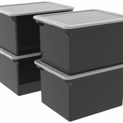 Buy 🌟 Storex Portable File Tote With Lid, Letter/Legal, 14 X 18 X 11-1/2 Inches, Black/Clear, Pack Of 4 🛒