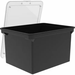 Best Sale 🛒 Storex Portable File Tote With Lid, Letter/Legal, 14 X 18 X 11-1/2 Inches, Black/Clear ⭐