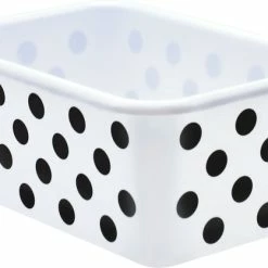 Outlet ⌛ Teacher Created Resources Black Polka Dots On White Small Plastic Storage Bin ❤️